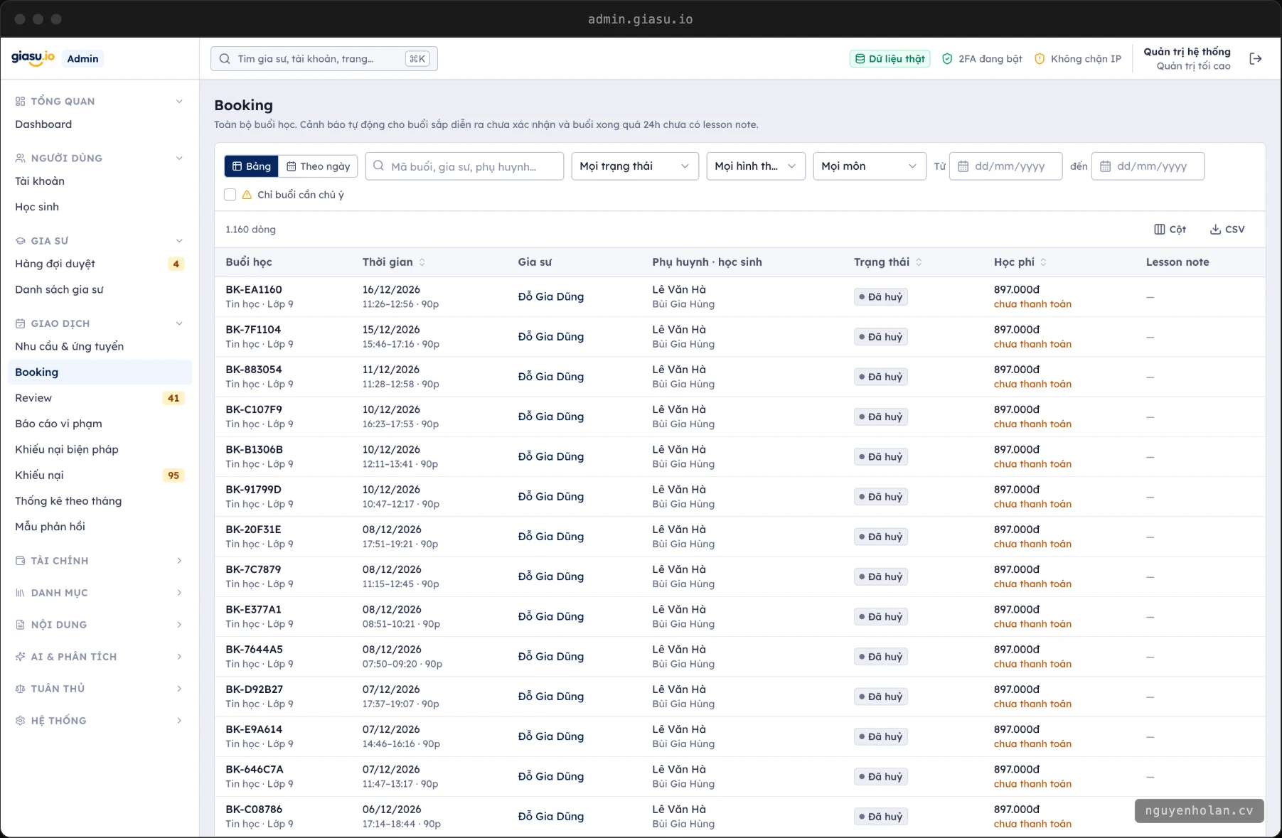 Every lesson, filterable and exportable to CSV