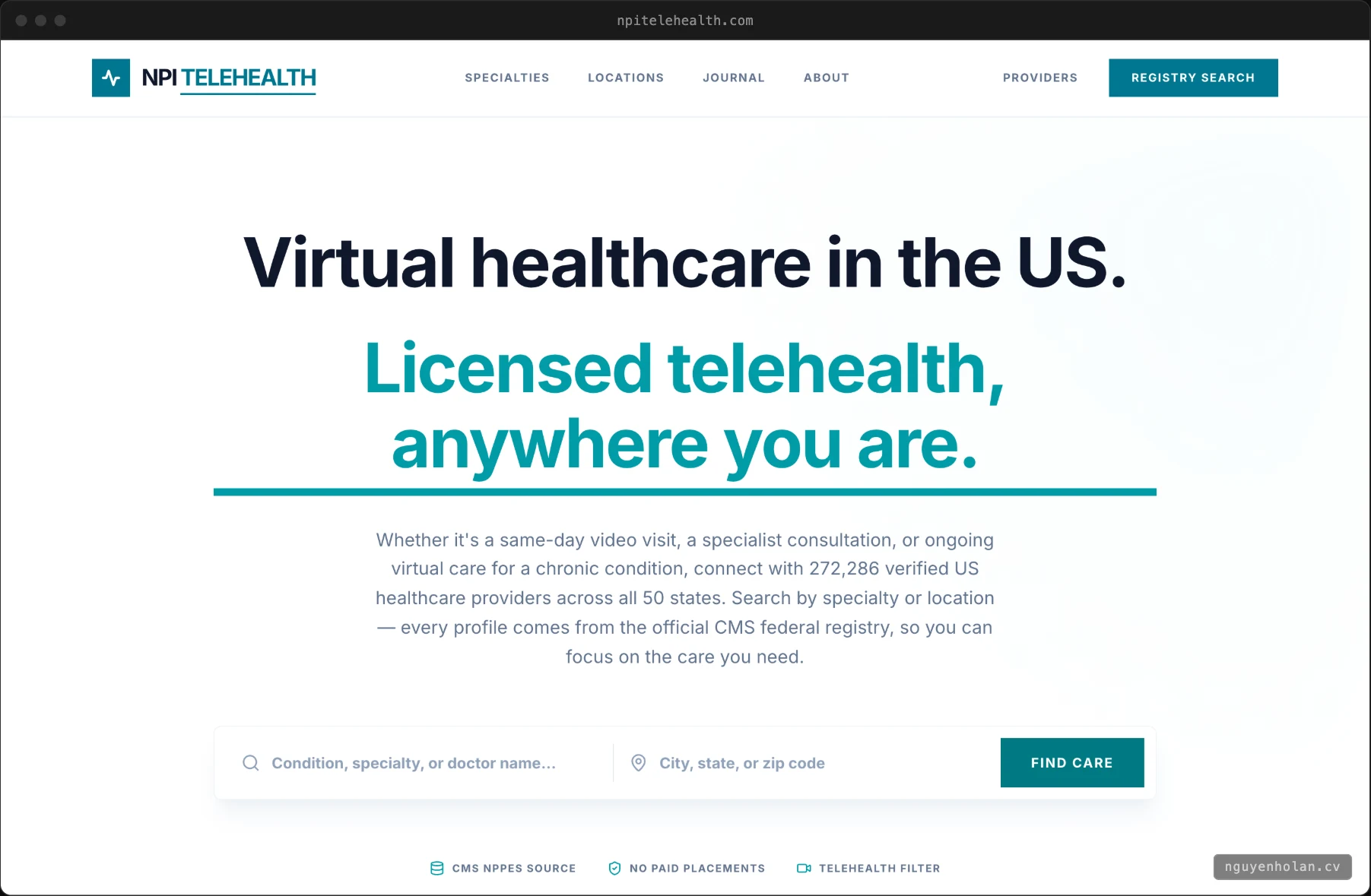 Home: search by specialty and location