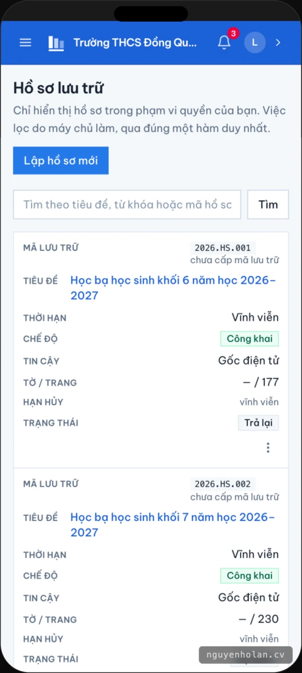 Danh sách hồ sơ thành thẻ