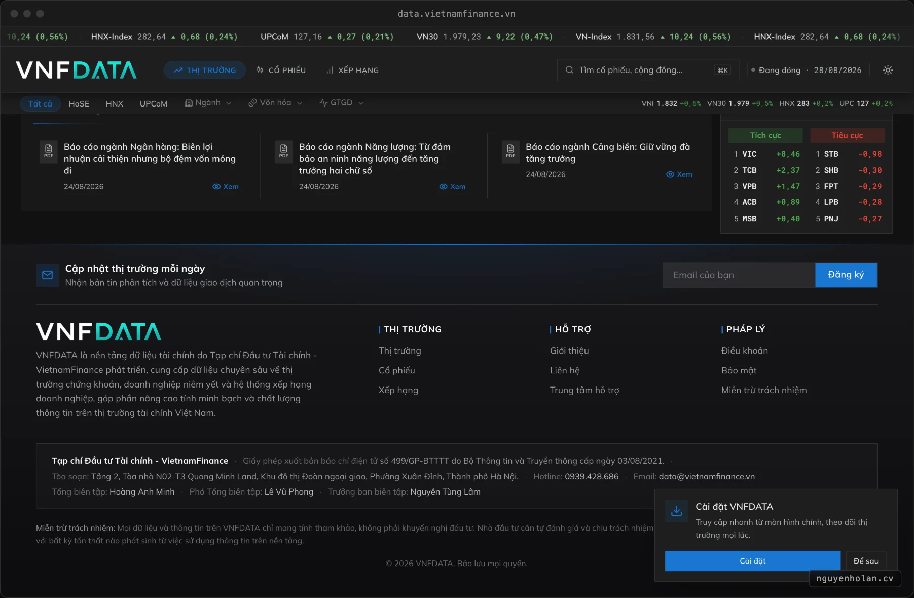 Market data tables